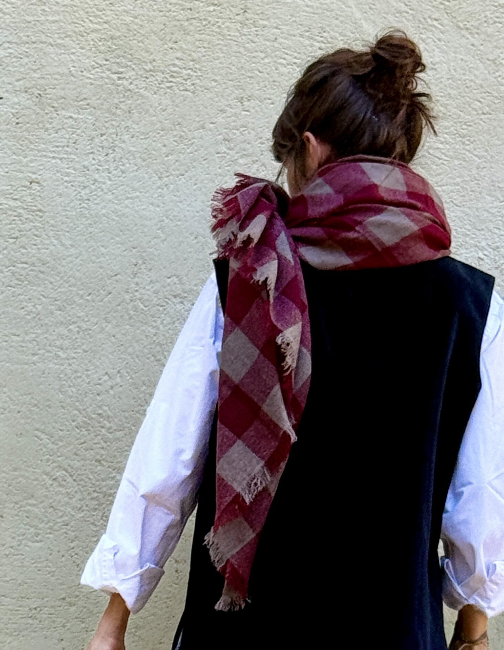 Chal Cashmere cuadros Beige y Granate - 1